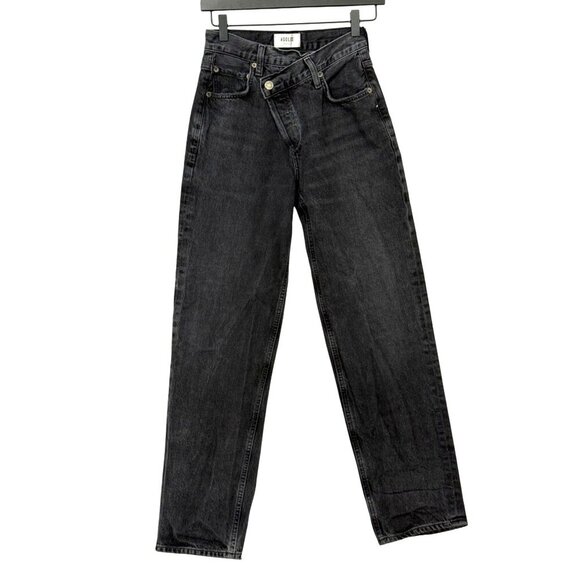 Agolde Criss Cross Jeans Black 100% Organic Cotton Straight Button Fly Size 22 - Picture 1 of 12